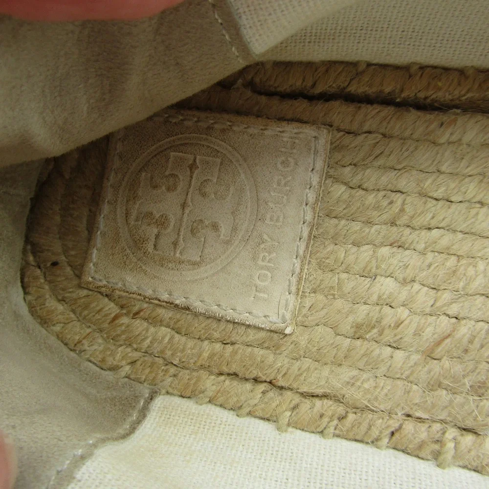 Tory Burch Womens Leather Cap Toe Espadrille Flats Cream Black Logo 8M 51158649